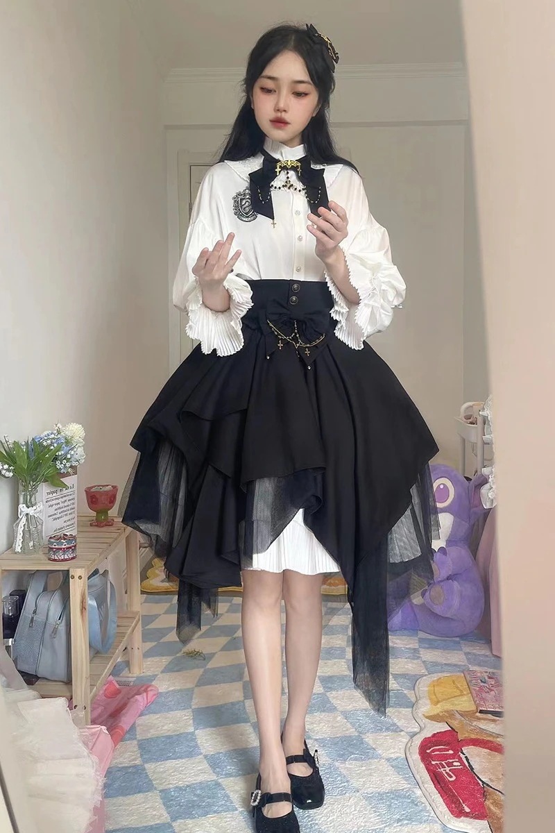 ロリータドレスブラウスベルト付きskプリーツペチコートロリータ春