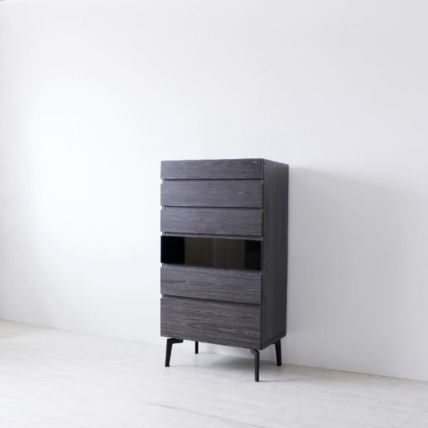 サイドボード 約幅60x奥行40x高さ114cm グレー オープンレール付 引き出し収納 ワードチェスト リビング ダイニング