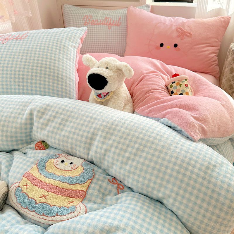 ミルクウール4点セットコーラルフランネル冬のダウンプラス厚手保温シーツ布団カバーベッド上3点セットベッド