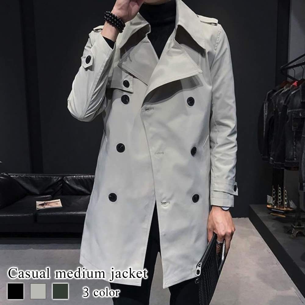 トレンチコート メンズ カジュアルミディアムジャケット ブランド ファー 英国 ロングコート ビジネス 春 20代 ステンカラーコート 冬 50代 ジャケット コットン 40代 スプリングコート チェ