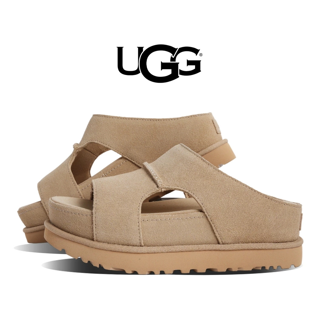UGG アグ ゴールデンスター ハイ カットアウト スライド サンダル GOLDENSTAR HI CUTOUT SLIDE SAND ( サンド ベージュ スエード 厚底 レディース 1175132
