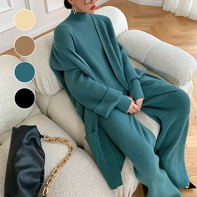 三点セット韓国ファッションニットワンピースニットセットワイドパンツカーディガンレディース厚手セーター