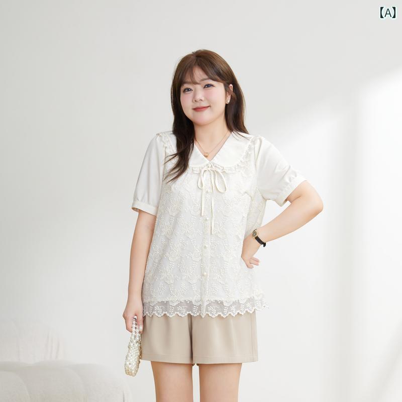 きめサイズ レディース シャツ ブラウス 夏 ぽっちゃり パフスリーブ カジュアル レジャー ショッピング ホームウェア トップス 婦人