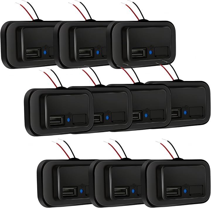 USB バス トラック 増設 埋込 12V 24V USB端子 ソケット コンセント あと付け(ブラック, 10個セット)