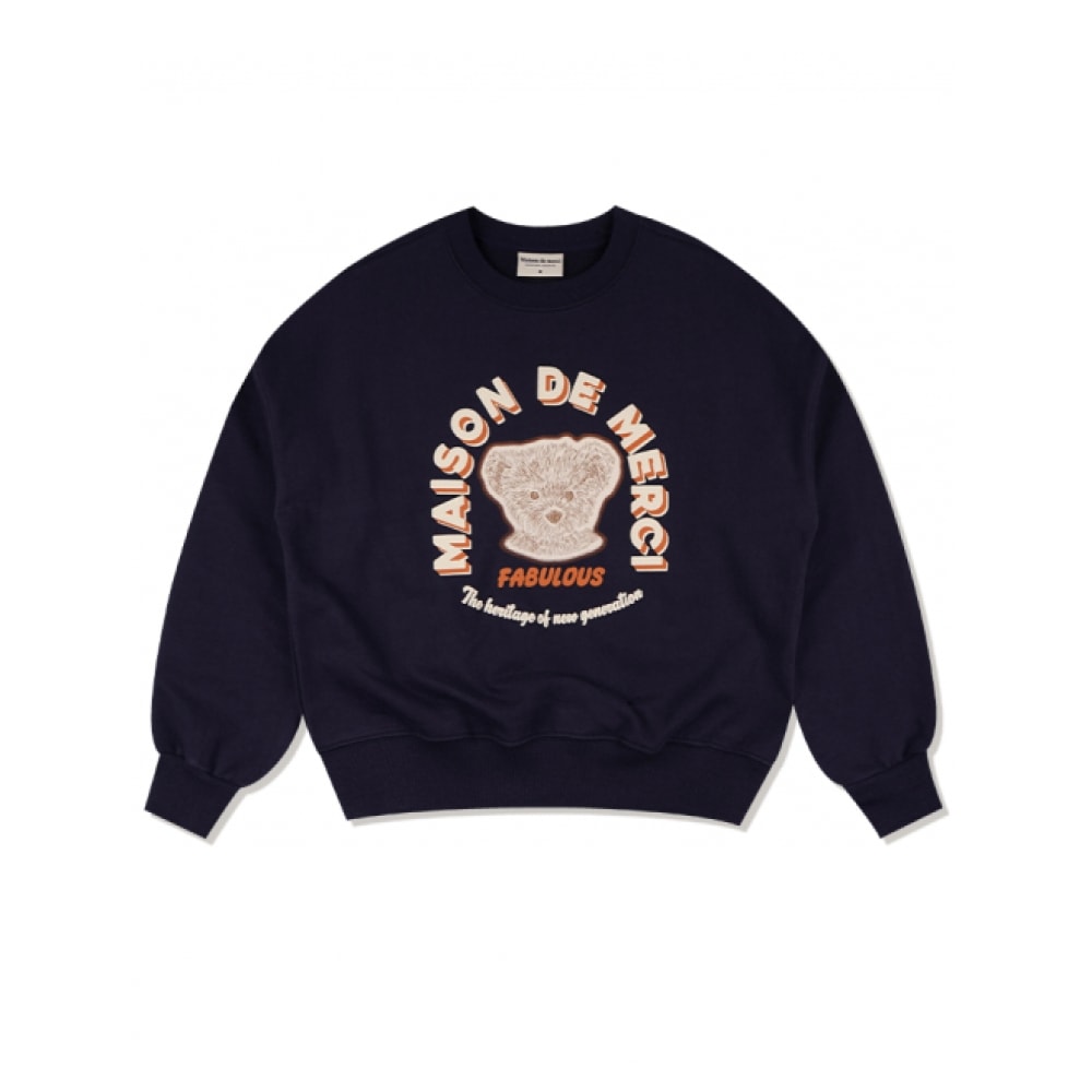 ファビュラスアーカイブレディースキュートベアフレンズエンボスロゴクロップスウェットシャツネイビー (FCE1TS308W)