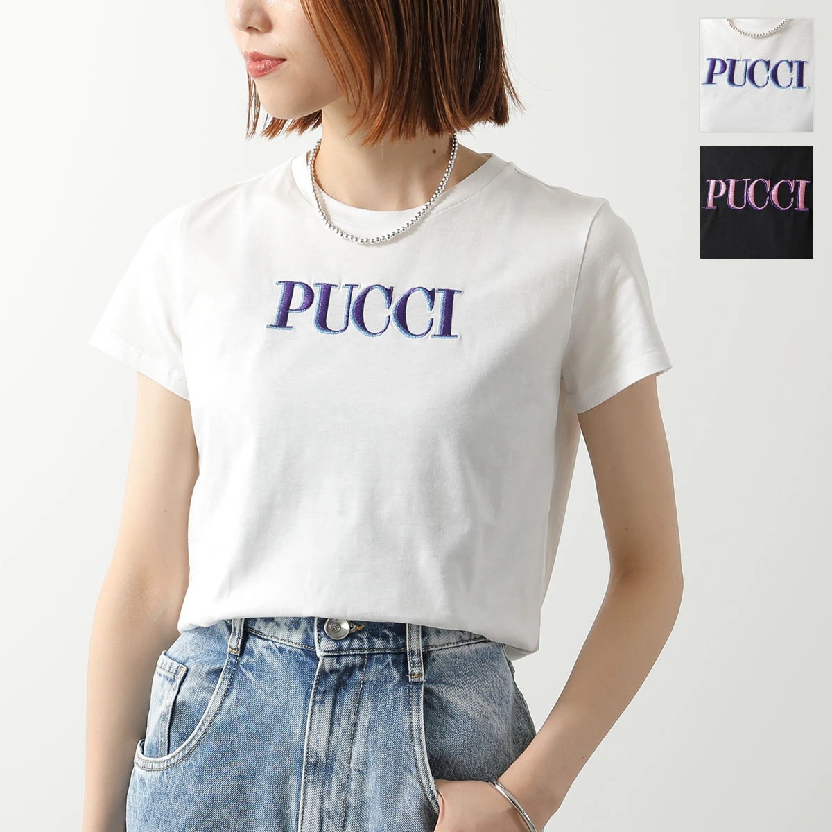 EMILIO PUCCI KIDS エミリオプッチ キッズ Tシャツ PX8B01 Z3186 レディース ガールズ 半袖 カットソー ロゴT 刺繍 クルーネック カラー2色 【ts】