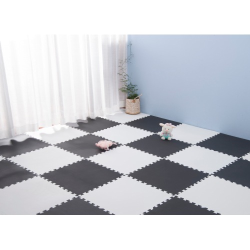 【国内発送】ジョイントマット 大判60cm 3畳 16枚 厚手 2cm おしゃれ EVA品質高 防音断熱 安心のノンホル 転倒防止 サイドパーツ付き【ホワイト×ブラック】