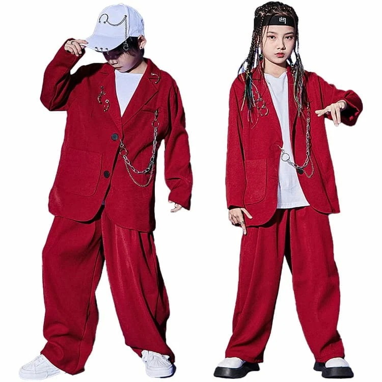 【3日出荷！2026新作】タイムセール 赤 ダンス衣装 スーツ キッズ セットアップ 子供服 ヒップホップ 衣装 男の子 女の子 キッズダンス衣装 セットアップ スーツ カジュアル ダンス 練習着 キ