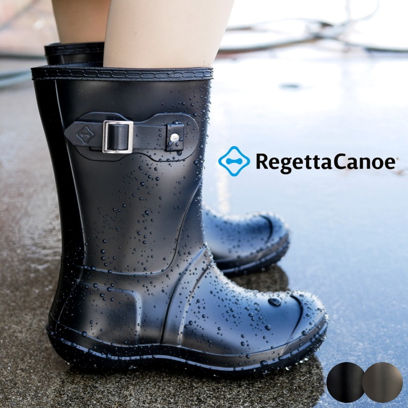 リゲッタレインブーツ 靴 レディース 防水 耐水 撥水 水を弾く ミドル丈 ラウンドトゥ フラットソール 屈曲性 滑りにくい シーズンレス 3e