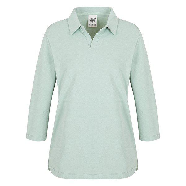 女性アウトドア春秋長袖LDボンヌカラーTシャツライトセージ_CC