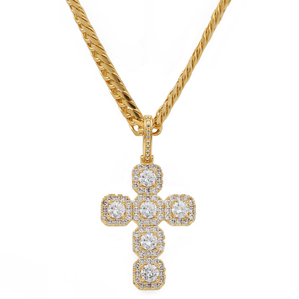 ステンレス クロスネックレス ダブル喜平 [n541-gold]