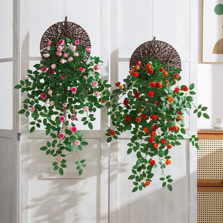 【新品】造花 壁飾り 吊り下げ 壁掛け 柳編みマット付き 枯れない フェイク フラワー 背景 人工観葉植物 飾り付け インテリア おしゃれ 壁面 玄関 ウォールデコレーション 雑貨 壁 インテリア