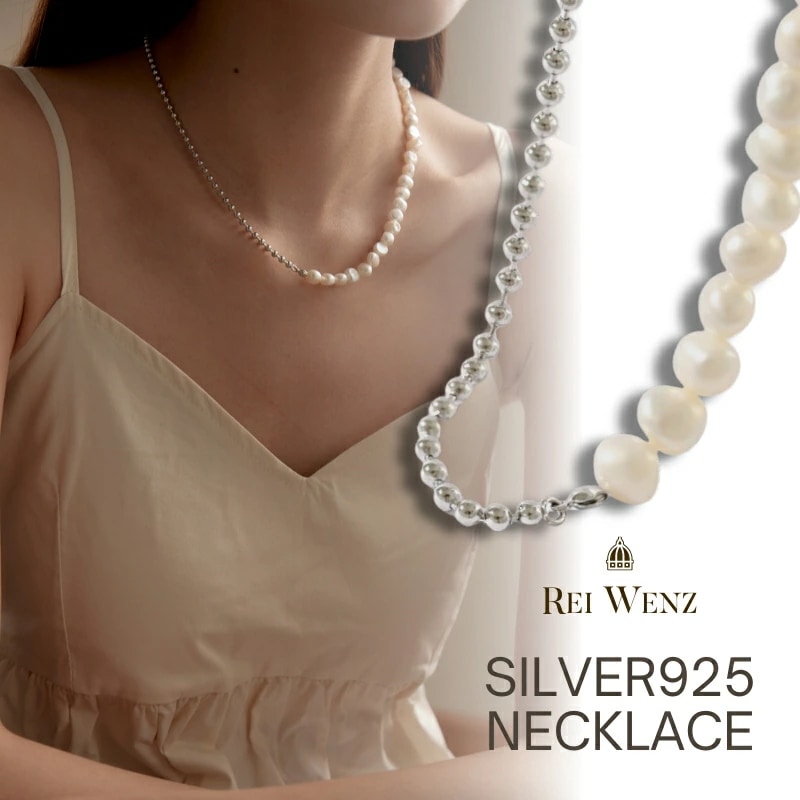 【高品質silver925/淡水パール】ネックレス ボールチェーン バロックパール シルバー925　大振り インスタ 大人かわいい おしゃれ シンプル レディース シルバー ゴールド 重