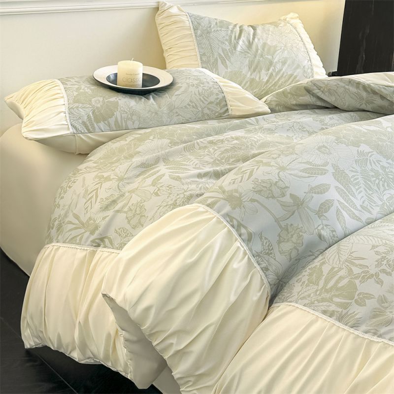 短納期シーツ フランス風 レトロ ウォッシュドコットン ベッド用 4点セット 少女の心 シーツ 掛け布団カバー 3点セット