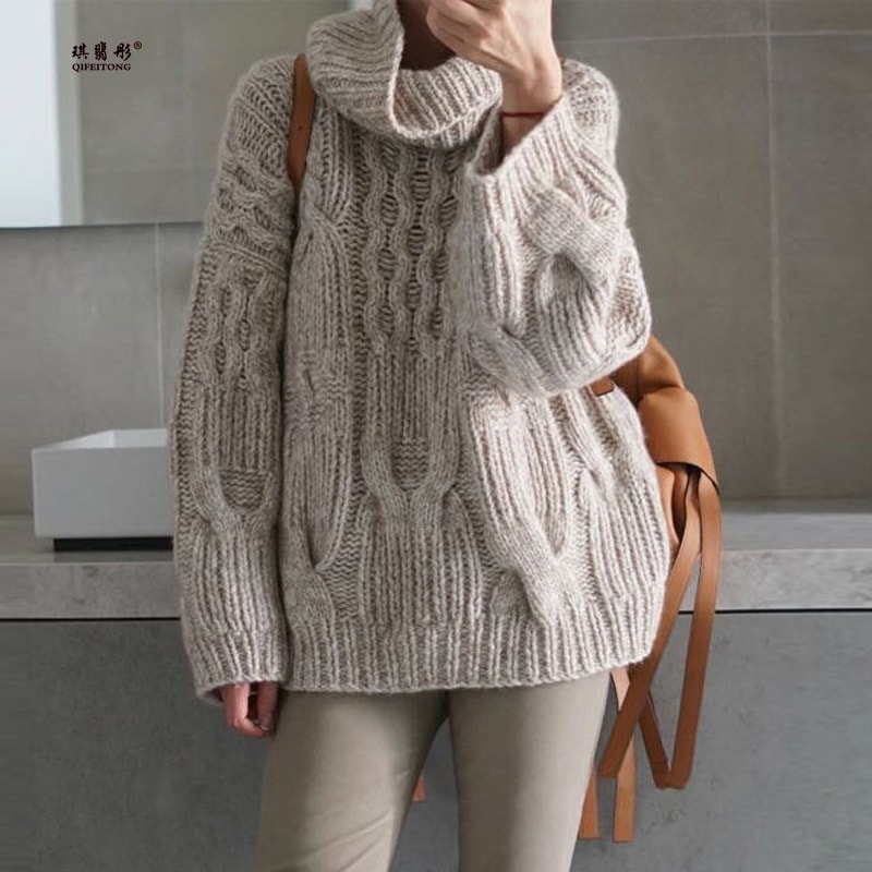 毛織物 秋冬 手動 ぼう針 ハイネック ゆとりがある だるい風 ニット セーター着 上着