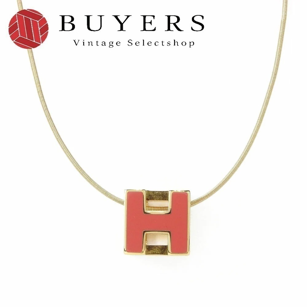 中古 エルメス ネックレス カージュドアッシュ Hキューブ ゴールド ピンク GP ペンダント アクセサリー 小物 レディース 女性 おしゃれ HERMES necklaceAccessories 【