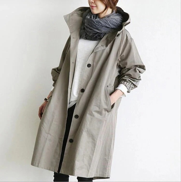 トレンチコートレディーススプリングコート長袖アウター薄手パーカーフード付きロングジャケット代