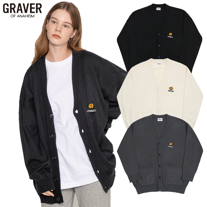 [UNISEX]ドットボード刺繍ニットカーディガン_3color