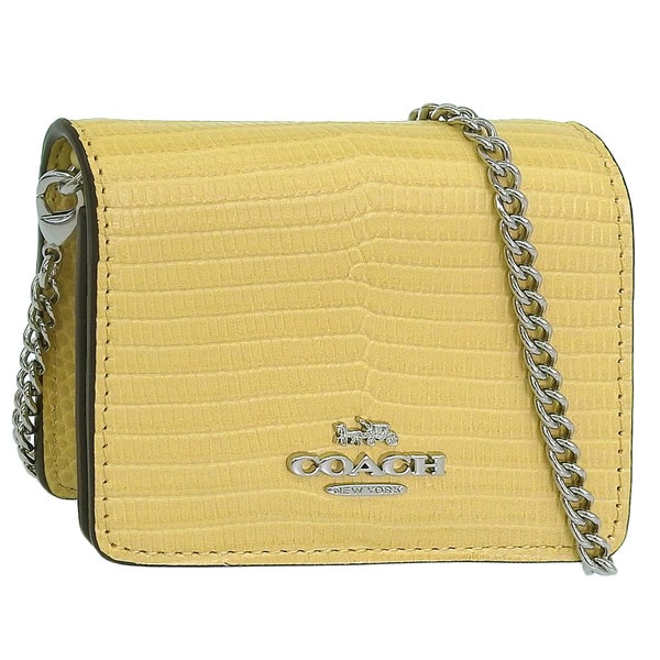 コーチ カードケース レディース アウトレット レザー イエロー ミニ ウォレット チェーン リザード型押しレザー MN WLT CHN LZRD LTHR CR372SVMN0 COACH