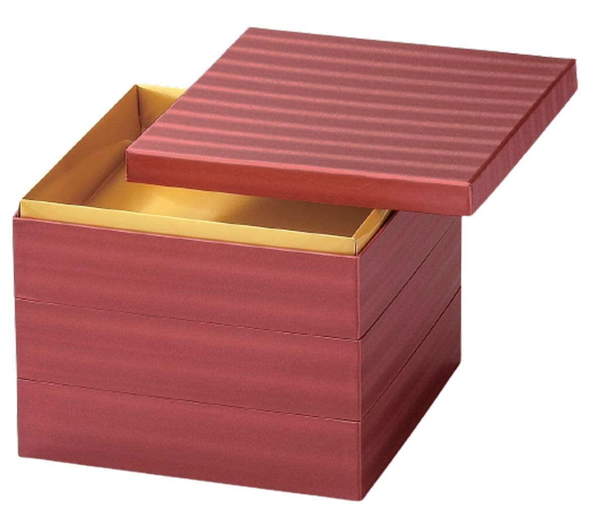 J-kitchens 行楽弁当箱 （ 弁当箱 ） 日本製 3段 7寸 和 紙 小波赤 22.0cm x 22.0cm x 17.6cm