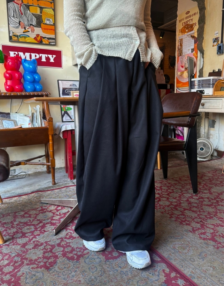울 투턱 밴딩 와이드 슬랙스 와이드팬츠