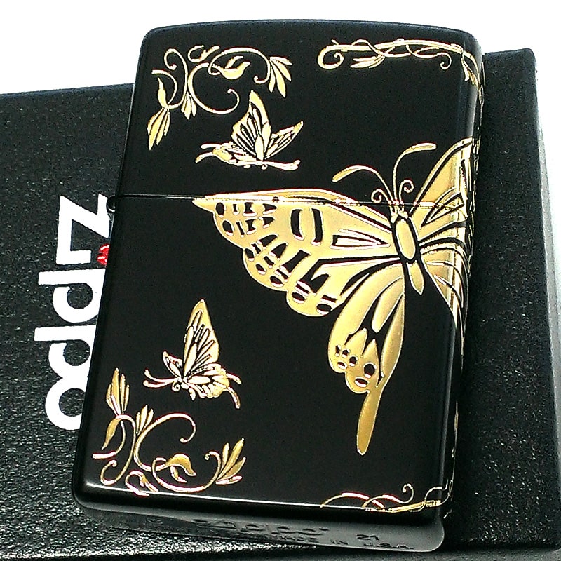 ZIPPO ライター 蝶 バタフライ ジッポー 和柄 ゴールド 金メッキ かわいい マットブラック レディース 黒 おしゃれ 可愛い 女性 ギフト プレゼント 7,568円