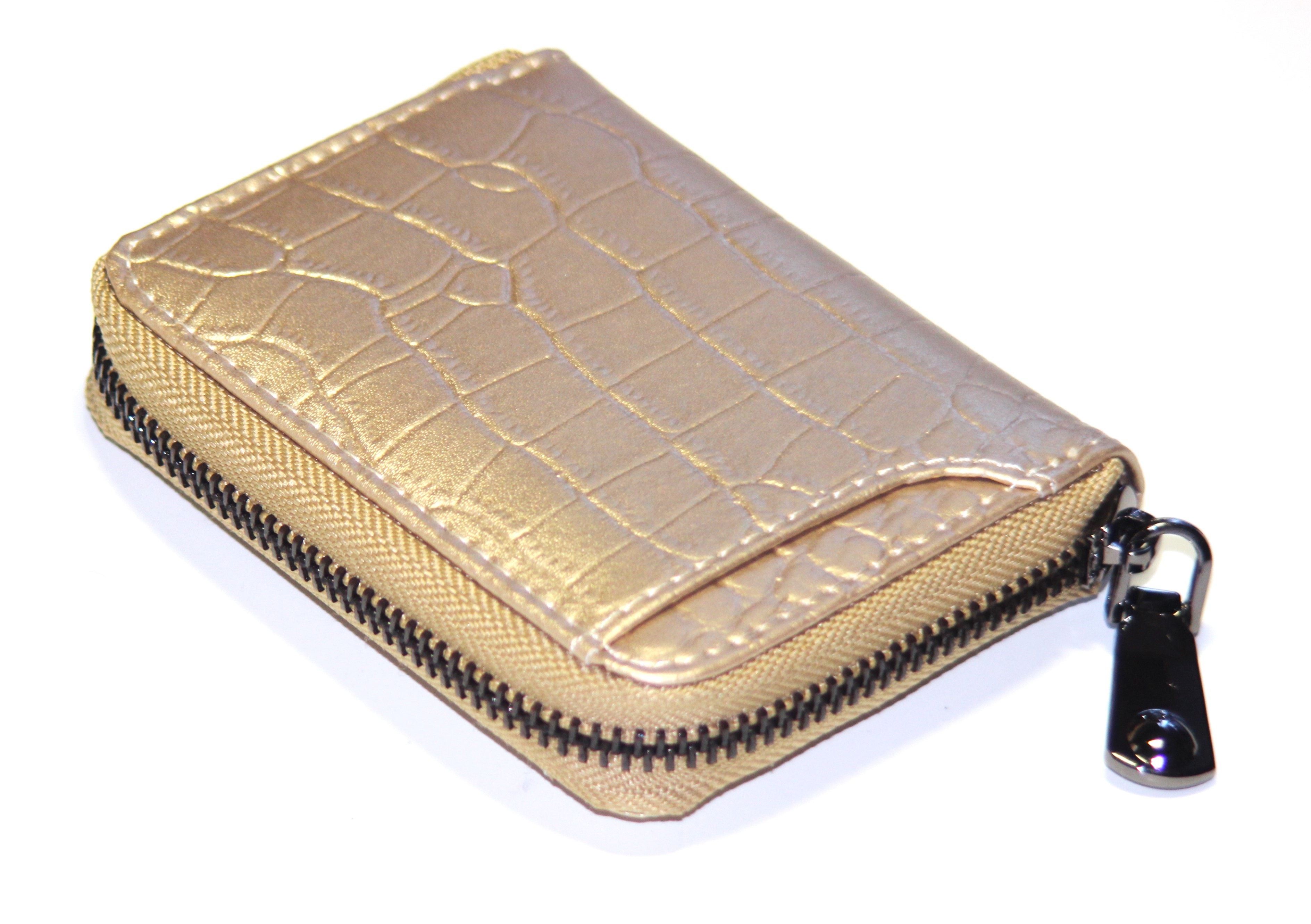 【新規OPEN】【期間限定セール】【激安】【新品未使用】 牛革クロコダイル型押し　手のひらサイズ　男女兼用　コインコンパクトウォレット　BS-3158　ゴールド
