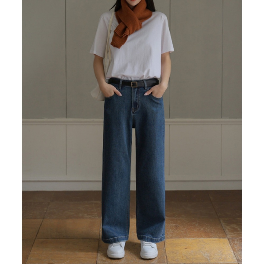 FRENCHCHICミディアムインディゴブルーストレートフィットデニムパンツ