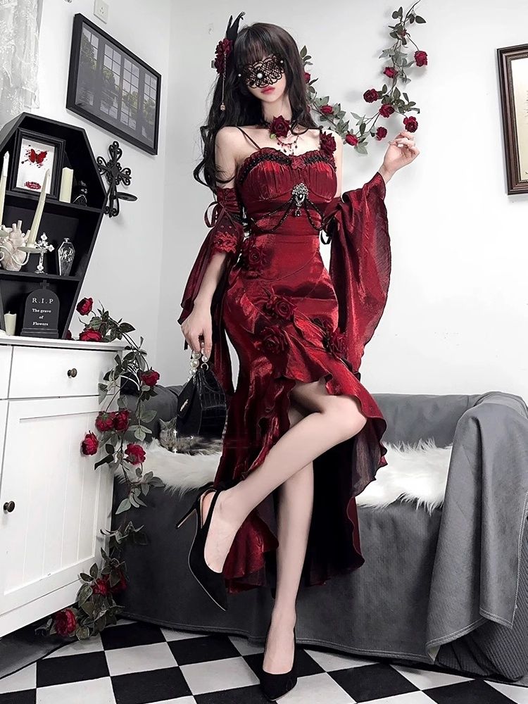 ハロウィーンのコスチューム赤いバラフィシュテールドレスロリータロリータエレガント女神皇室の姉妹ドレス気質和服コスチュームコスチューム 5,496円