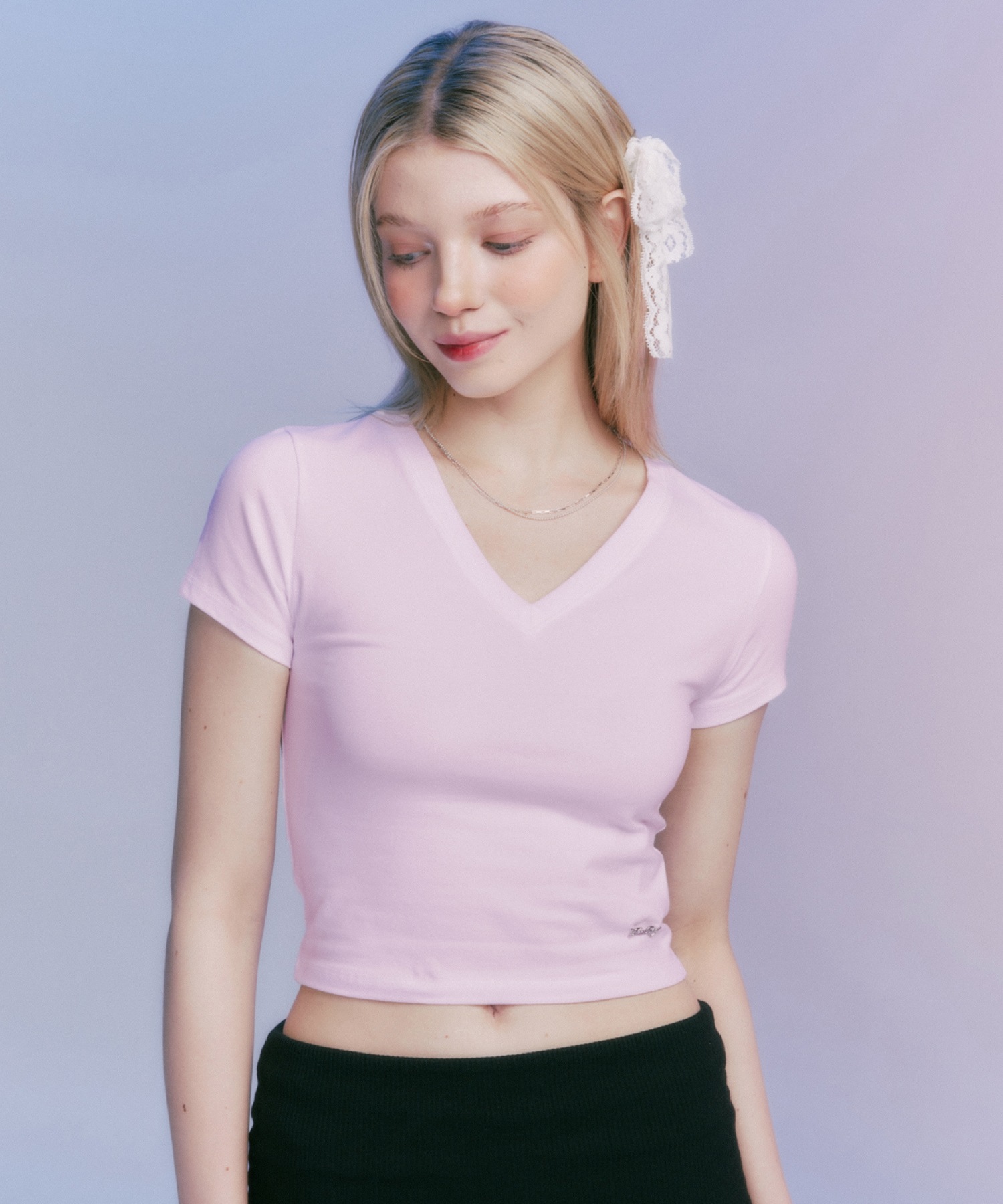 MF CLASSIC V-NECK CROP TEE-PINK