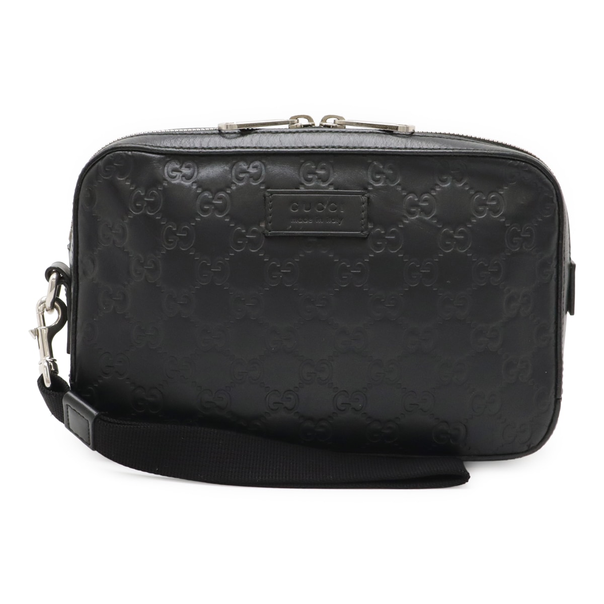 グッチシマ セカンドバッグ クラッチバッグ ハンドバッグ レザー ブラック 黒 シルバー金具 47542