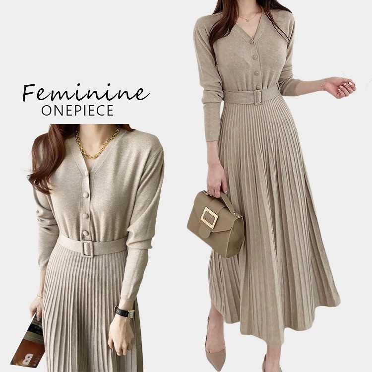 【新作】プリーツスカート ワンピース レディース 冬 長袖 大人 上品 韓国 ロングワンピース ハイウエスト 長袖 ワンピース きれいめ ハイウエスト おしゃれ お出掛け 無地 Ａライン プリーツスカ