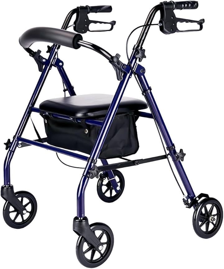 手押し車 シルバーカー 多機能 歩行器 ショッピングカー 折りたたみ 座れる 高さ調整可能 静音 ブレーキロック機能付き 室内室外兼用 (50x60x高さ77-87 cm)