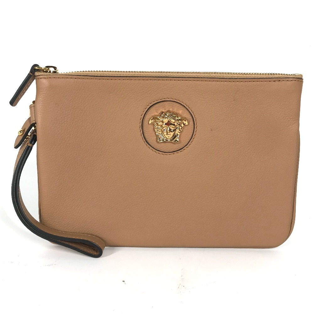 クラッチバッグ メデューサ ストラップ付 ポーチ カバン レザー ベージュ