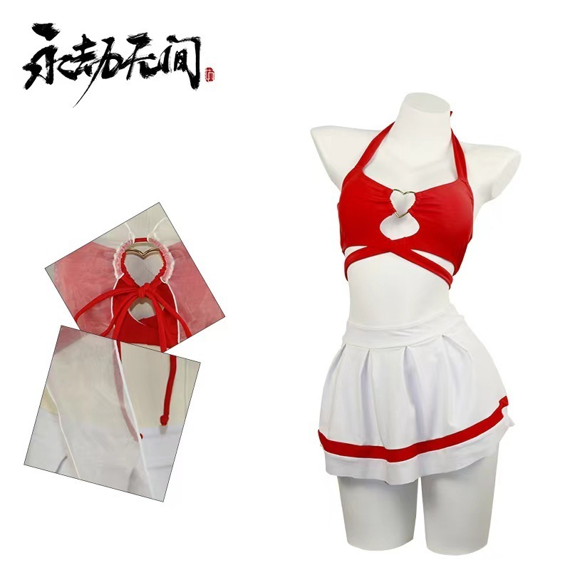 本日の限定商品 水着 コスプレ服玉玲瓏赤夏悠々コスプレ水着セット紅白ファッション レディースラッシュガード Naraka