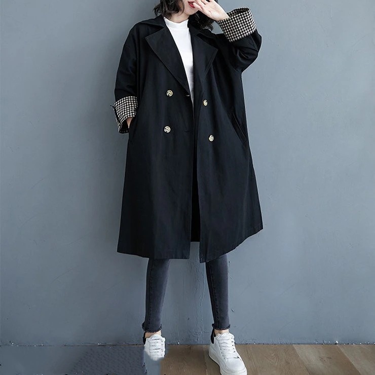 大きいサイズ レディース トレンチコート チェック柄 黒 ライトアウター ブラック 新入荷 ネコポス