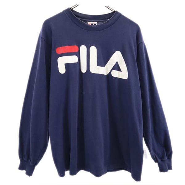 90s オールド USA製 デカロゴ プリント 長袖 Tシャツ M ネイビー ロンT メンズ