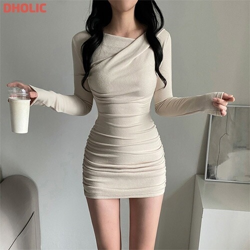 [メガ割りSALE]ドレープシャーリングミニタイトワンピース