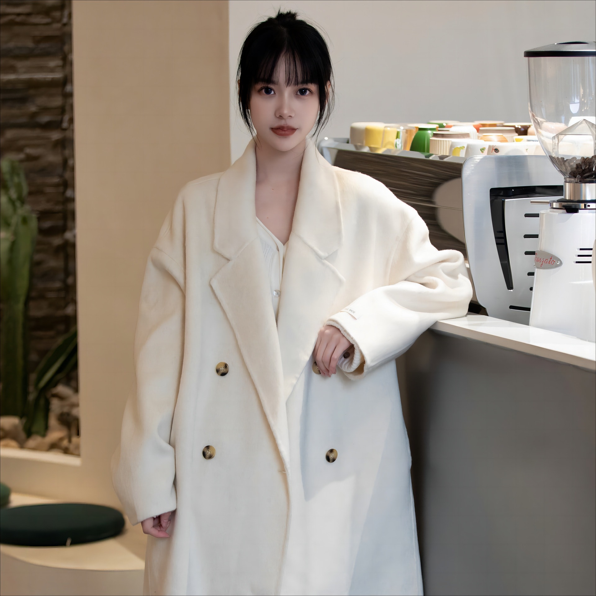 韓国風カジュアル長毛両面カシミアコート繭型リラックススタイル100%オーストラリア産ウールレディースコート