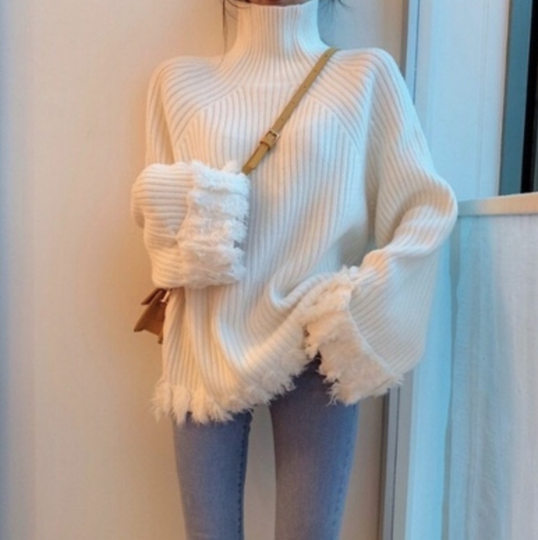 トップス デート カットソー ニットソー セーター 袖あり 長袖 タートルネック 春 秋 10代 個性的 ホワイト ピンク アプリコット ブルー ブラック S M L XL 2XL 3XL レトロ