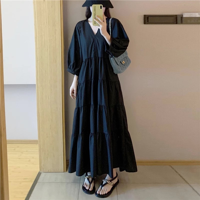 ワンピース ティアードワンピース ミモレ ミモレ丈 ロング ロング丈 袖あり 長袖 Vネック Aライン 大人可愛い きれいめ シンプル カジュアル 大人 上品 おしゃれ お洒落 大人女子 こなれ感