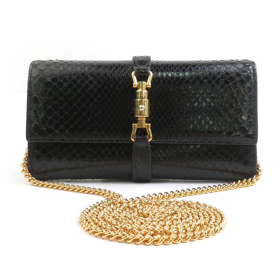 グッチ GUCCI 長財布 チェーンウォレット パイソン ブラック レディース 652681 r10588a