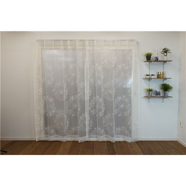 植物柄 レースカーテン 幅100cm丈133cm ホワイト 1枚入 オパールプリント クッカボイル