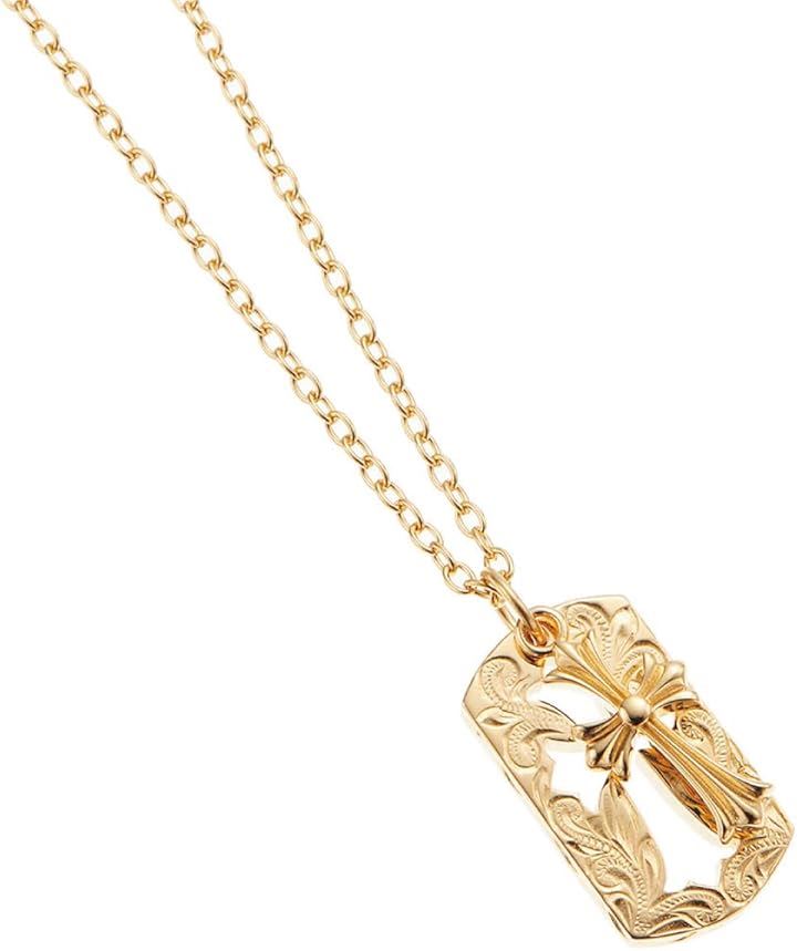 サージカルステンレス316L製 ハワイアンジュエリー クロス 十字架 プレート スクロール ネックレス ゴールド Sサイズ