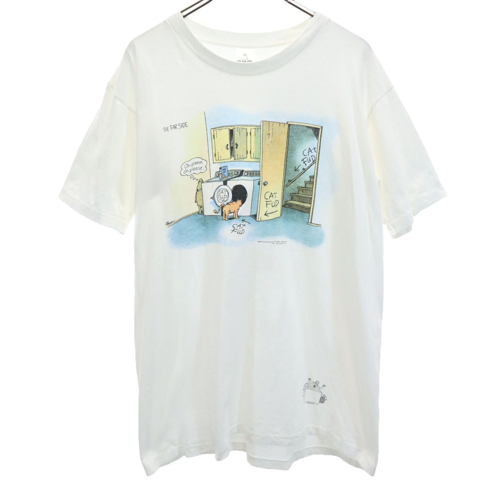 ザファーサイド 80s USA製 プリント 半袖 シングルステッチ Tシャツ L ホワイト系 THE FAR SIDE オールド ヴィンテージ メンズ