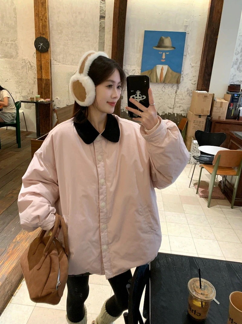 【急速出荷!】ふっくら中綿 あたたかい 防寒あったか暖かいかわいい ブルゾン厚手アウターBF風スタンドック無地羽織る ファッション系大人ゆったりカジュアルストリート にサイズ丈シルエットレディース黑白