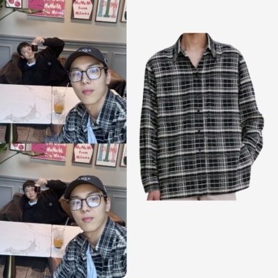 [RERHEE MONSTA X ショヌ 着用 シャツ] SIDE-SLIT CHECKED UNISEX シャツ BLACK /MONSTA X ショヌ 着用 シャツ/チェック柄 シャツ