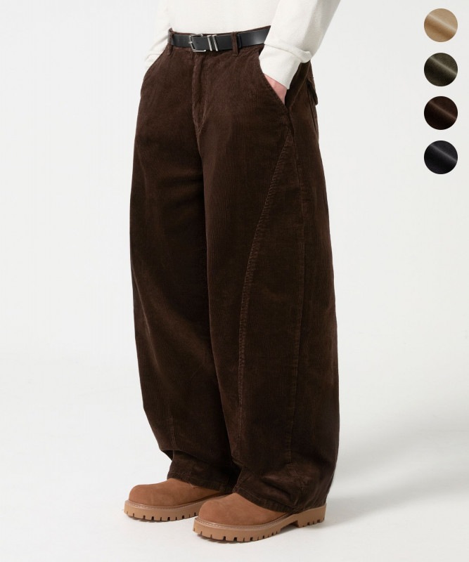 [韓国っぽ] カーブドフィットワイドコーデュロイパンツ