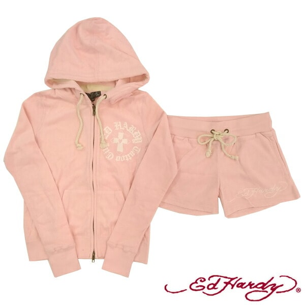 エドハーディー レディース 長袖 パイル セットアップ Ed Hardy CROSS ピンク エドハーディー 正規品 海外 LAセレブ 着用 サファリ ファッション 雑誌 掲載 ブランド クリスチャ