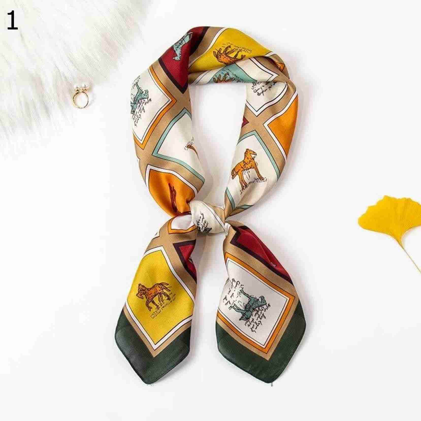 【20%OFFクーポン～】スクエア スカーフラップ ヘア タイ ヘッドバンド 春 秋 ダーク グリーン ヒョウ フローラル ショール スカーフ Size : : 4 70*70cm) (Colo 5,273円